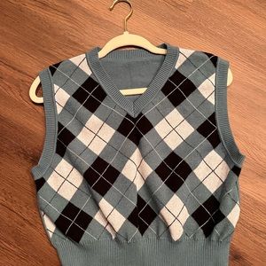 Green Argyle Cropped Sweater Vest